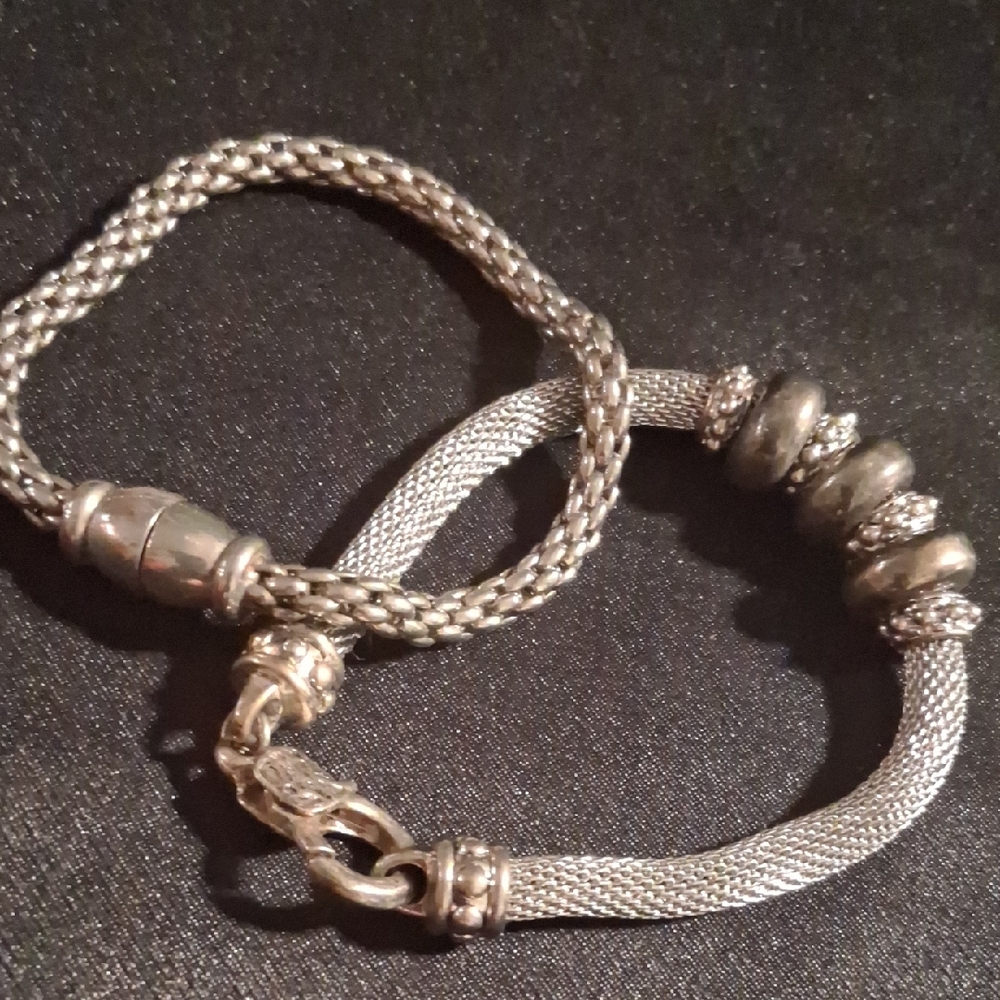 Chic Silver Bracelet with Beaded Accents 7.5 & 8.0 In.